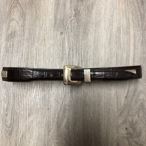 Footjoy Brown Crocodile Embossed Leather Golf Belt Western Size Medium Conchos